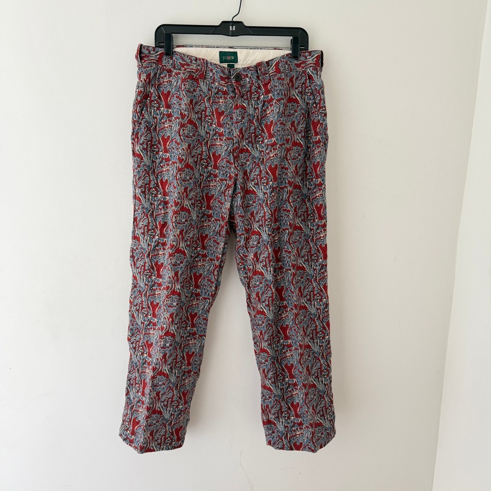 J.Crew Mens Oarsman Linen Pants 32x28 Block Print Floral Damask Trousers READ